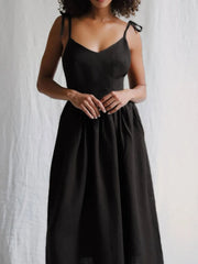V-Neck Tie Shoulder Maxi Dress Black / XS
