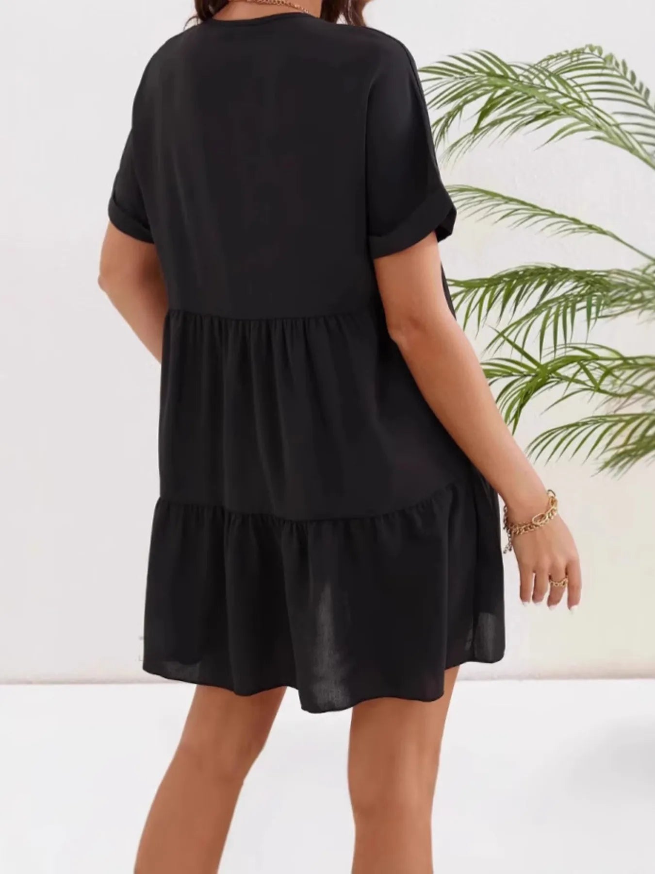 V-Neck Tiered Ruffle Mini Dress