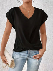 V-Neck Twist Front Top Black / S