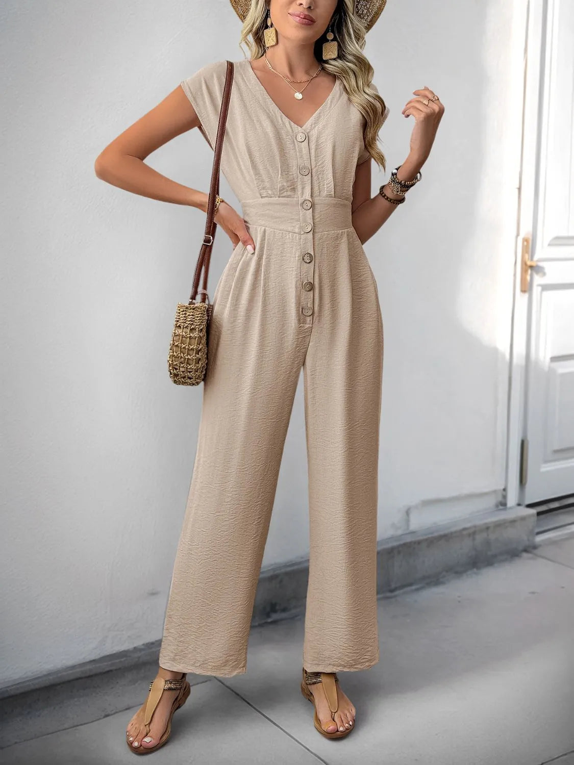 V-Neck Wide Leg Jumpsuit