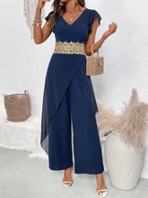 V-Neck Wide Leg Jumpsuit Blue / S