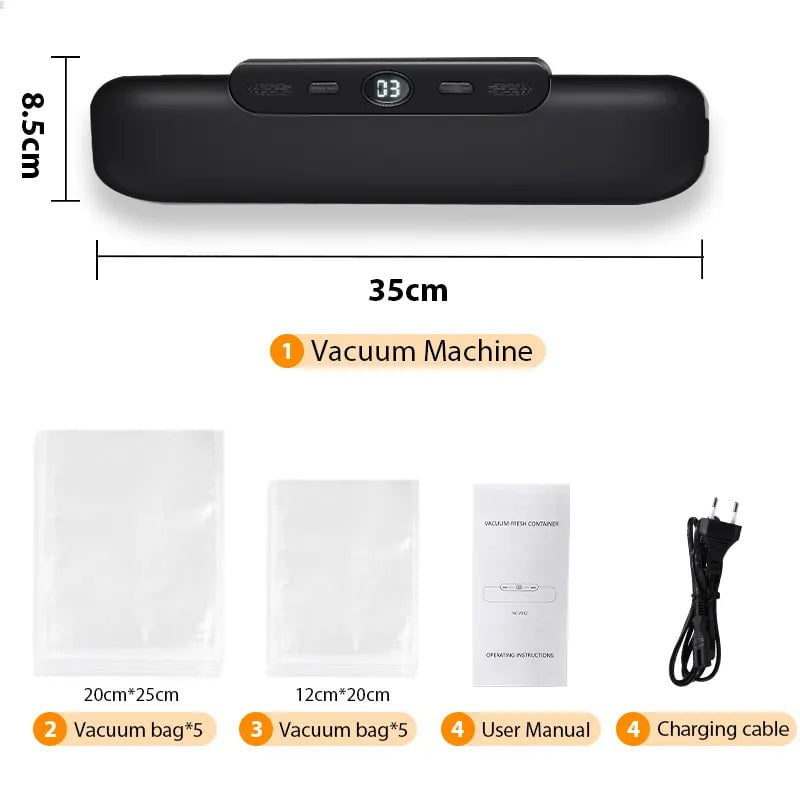 Vacuum Sealer: Food Packaging Machine with Free 10pcs Vacuum Bags - Household Food Sealing BLACK / 220V-EU