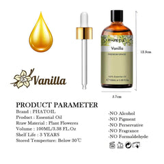Vanilla Aromatic Essential Oil: Natural Lavender, Lemon, Eucalyptus, Chamomile, Patchouli, Bergamot, Jasmine, Mint - 100ml, 200ml, 300ml