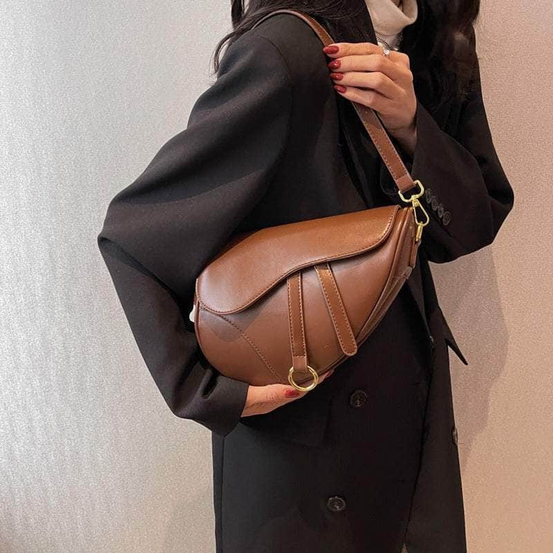 Vegan Leather Shoulder Crossbody Bag Brown / Large