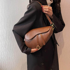 Vegan Leather Shoulder Crossbody Bag Brown / Large