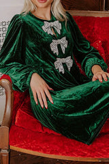 Velvet Bow Front Balloon Sleeve Dress