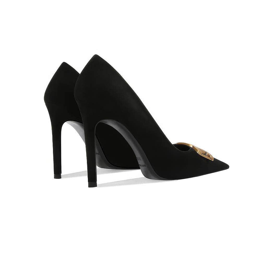 Velvet Pointed Toe Metal Deco Heels