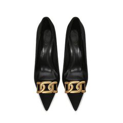 Velvet Pointed Toe Metal Deco Heels