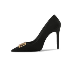 Velvet Pointed Toe Metal Deco Heels