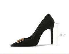 Velvet Pointed Toe Metal Deco Heels