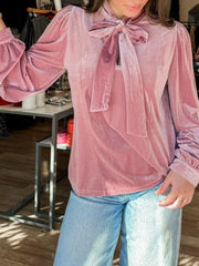 Velvet Tie-Neck Blouse