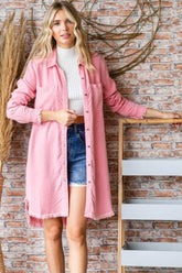 Veveret Button-Up Shirt Dress PINK / S