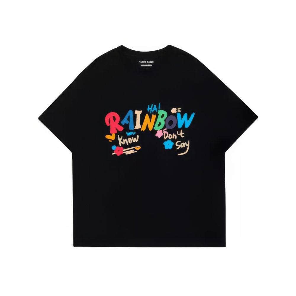 Vibrant "RAINBOW" Text Graphic Tee US 4 / Black