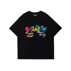Vibrant "RAINBOW" Text Graphic Tee US 4 / Black