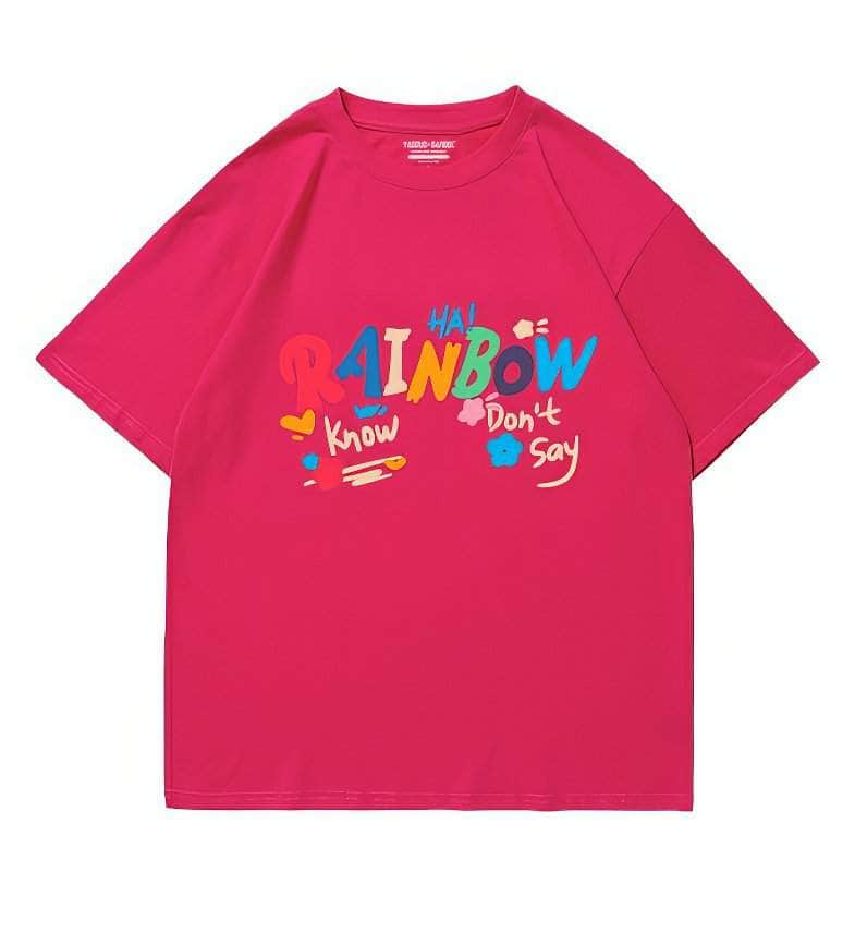 Vibrant "RAINBOW" Text Graphic Tee US 4 / DeepPink