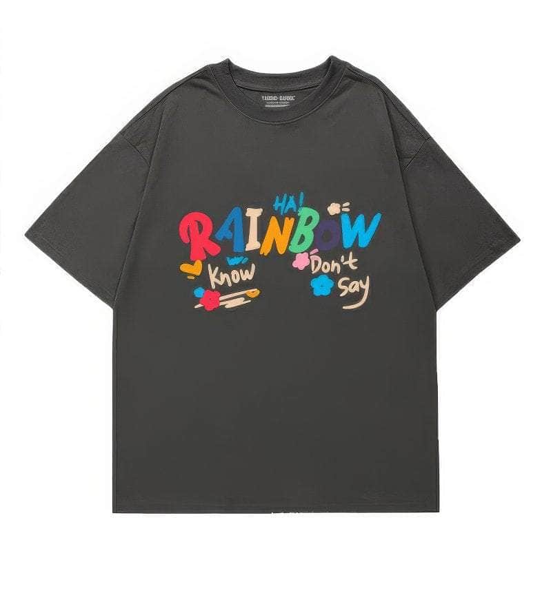 Vibrant "RAINBOW" Text Graphic Tee US 4 / Gray