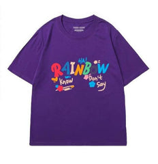 Vibrant "RAINBOW" Text Graphic Tee US 4 / Purple