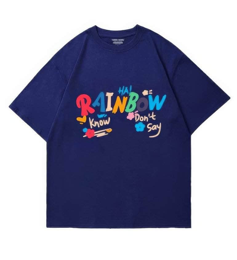 Vibrant "RAINBOW" Text Graphic Tee US 4 / Wheat