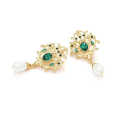 Victorian Style Pearl Drop Emerald Earrings
