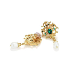 Victorian Style Pearl Drop Emerald Earrings