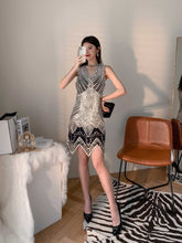 Vintage Beaded Sequin V-Neck Party Dress