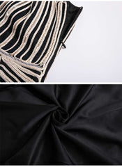 Vintage Beaded Sequin V-Neck Party Dress