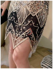 Vintage Beaded Sequin V-Neck Party Dress