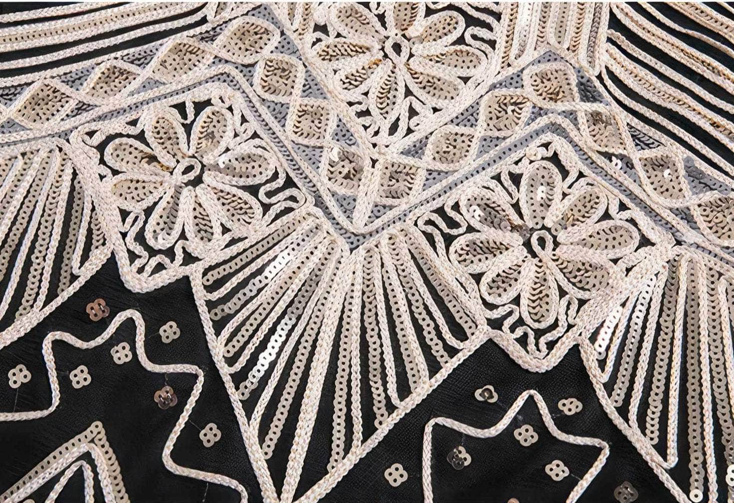 Vintage Beaded Sequin V-Neck Party Dress