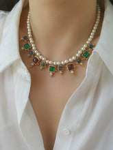 Vintage Floral Opal Multistone Choker Pearl Necklace Gold
