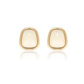 Vintage Gold Accented Opal Gemstone Stud Earrings White / Clip On