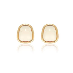 Vintage Gold Accented Opal Gemstone Stud Earrings White / Clip On