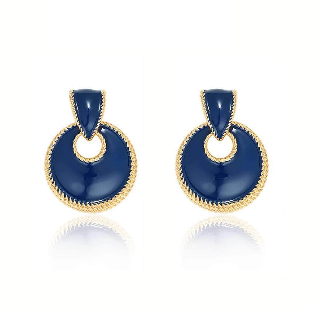 Vintage Pierced Gold Accented Round Earrings Blue / Clip On