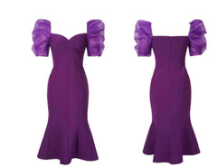 Vintage Puff Sleeve Mermaid Midi Dress