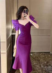Vintage Puff Sleeve Mermaid Midi Dress