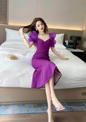 Vintage Puff Sleeve Mermaid Midi Dress