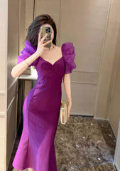 Vintage Puff Sleeve Mermaid Midi Dress