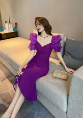Vintage Puff Sleeve Mermaid Midi Dress