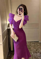Vintage Puff Sleeve Mermaid Midi Dress