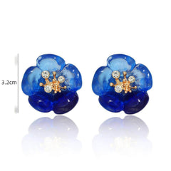 Vintage Rhinestone Decor Daisy Statement Earrings Blue / Clip On