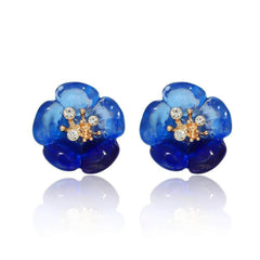 Vintage Rhinestone Decor Daisy Statement Earrings Blue / Clip On
