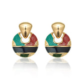 Vintage Tribal Glossy Gold Coral Statement Earrings Green / Clip On