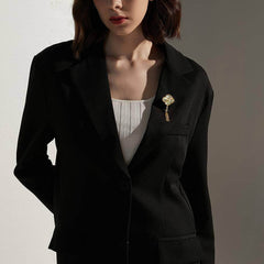 Vintage White Floral Gold Tassel Brooch Gold