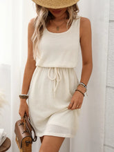 Waffle-Knit Drawstring Mini Tank Dress Cream / S