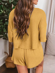 Waffle Knit Top and Shorts Lounge Set
