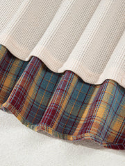 Waffle Stripe Plaid Patchwork Henley Knit Top