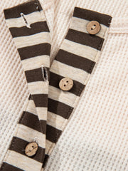 Waffle Stripe Plaid Patchwork Henley Knit Top