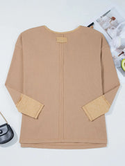 Waffle Textured Tunic Henley Top with Slits