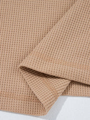Waffle Textured Tunic Henley Top with Slits