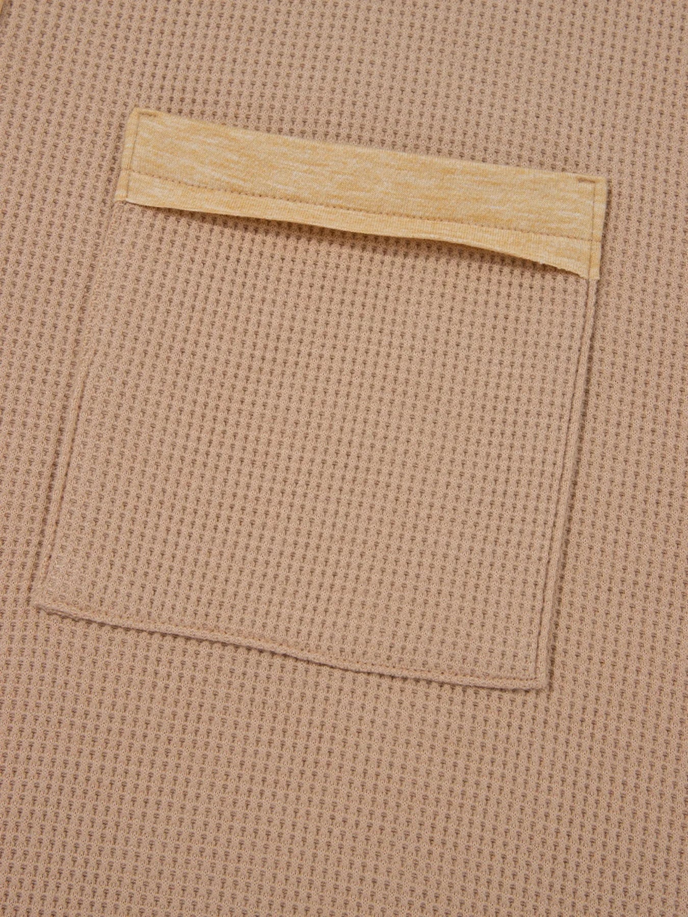 Waffle Textured Tunic Henley Top with Slits