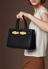 Walker Small Black Pebbled Leather Satchel with Top Handles